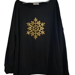 3XL Black Sweatshirt with Gold Sparkle Snowflake Made In USA Holiday Lightweight